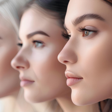 Nahaufnahme drei junge Frauengesichter mit unterschiedlichen Nasenformen