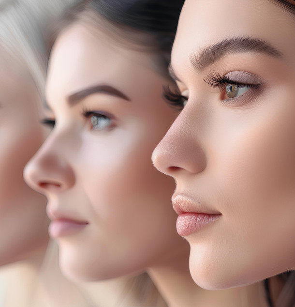 Nahaufnahme drei junge Frauengesichter mit unterschiedlichen Nasenformen