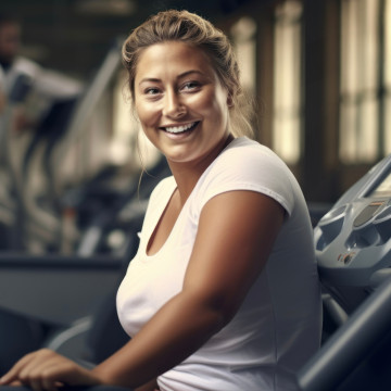 Junge Frau mit weiblichen Rundungen glücklich nach ihrer Bauchdeckenstraffung